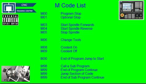 cnc machine m code list|complete list of m codes.